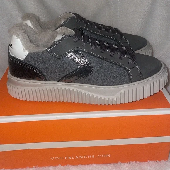 NWT VOILE BLANCHE LIPARI Charcoal Grey Fur Suede and Felt Sneakers - Picture 11 of 16